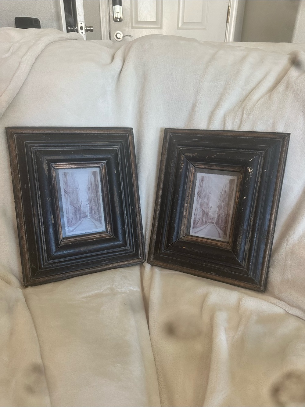 Set of Two Distressed Black Wood Picture Frames